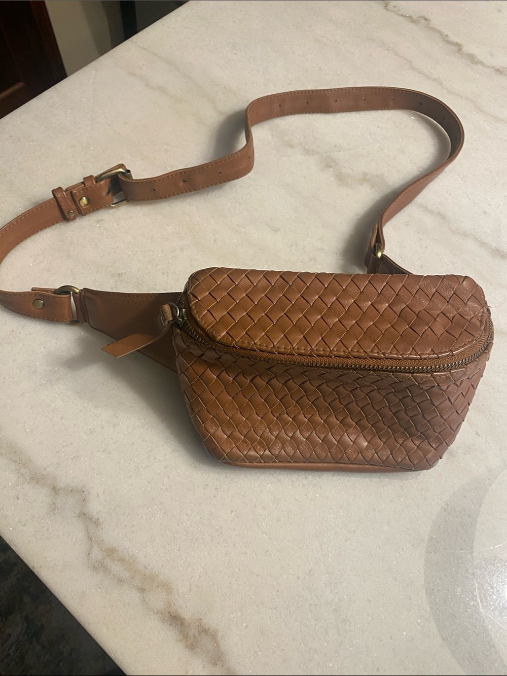 Mandrn Bali Woven Leather Belt Bag - Tan